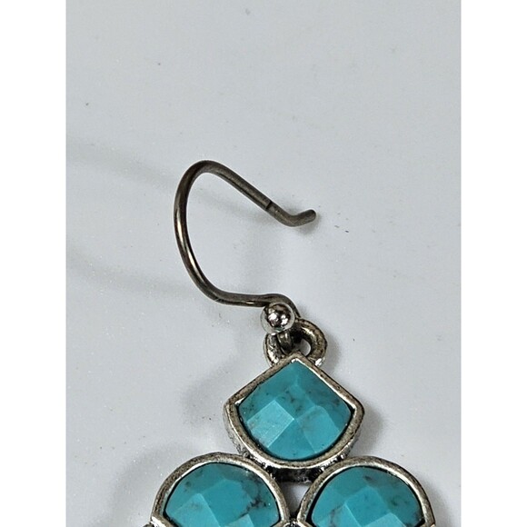 Vintage Boho Turquoise Dangle Earrings Silver Tone Geometric Drop Jewelry - Picture 7 of 9